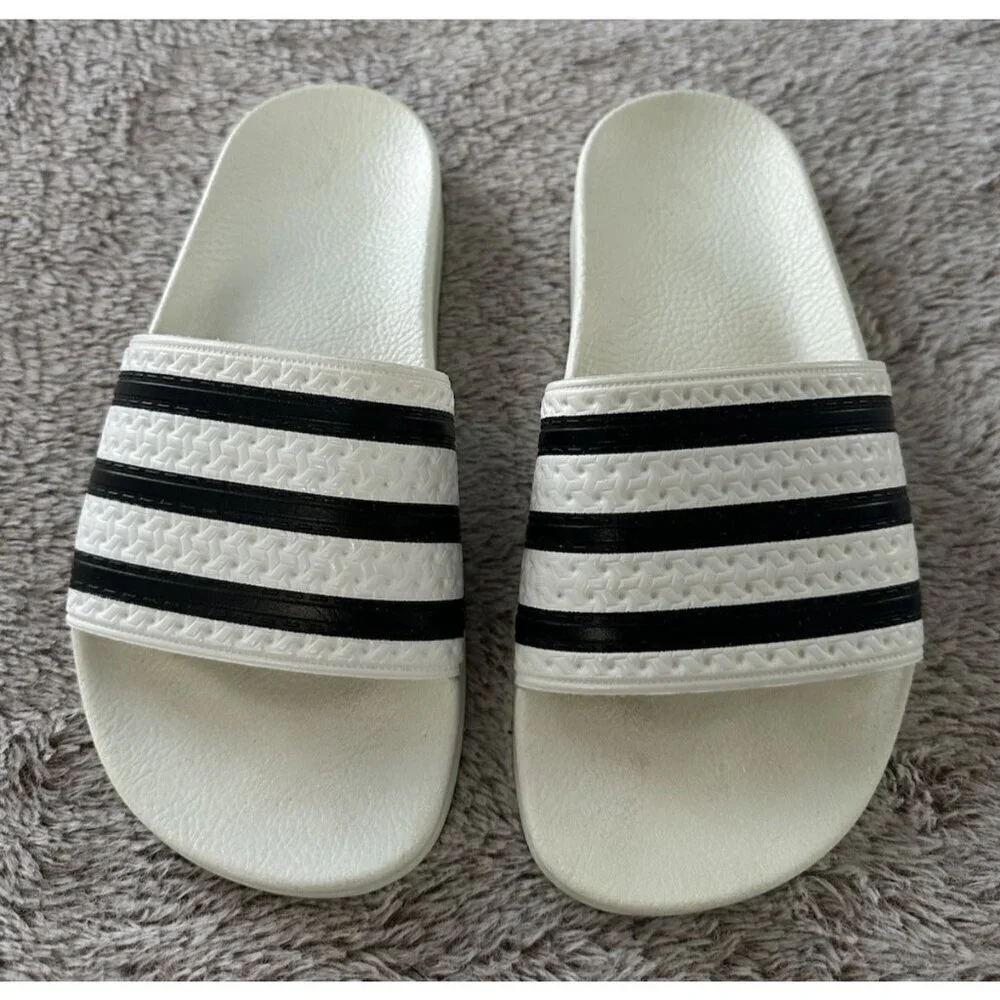 Adidas Adilette Mens Sport Sandals Slides Flip Flops Size 4 White Black 280648